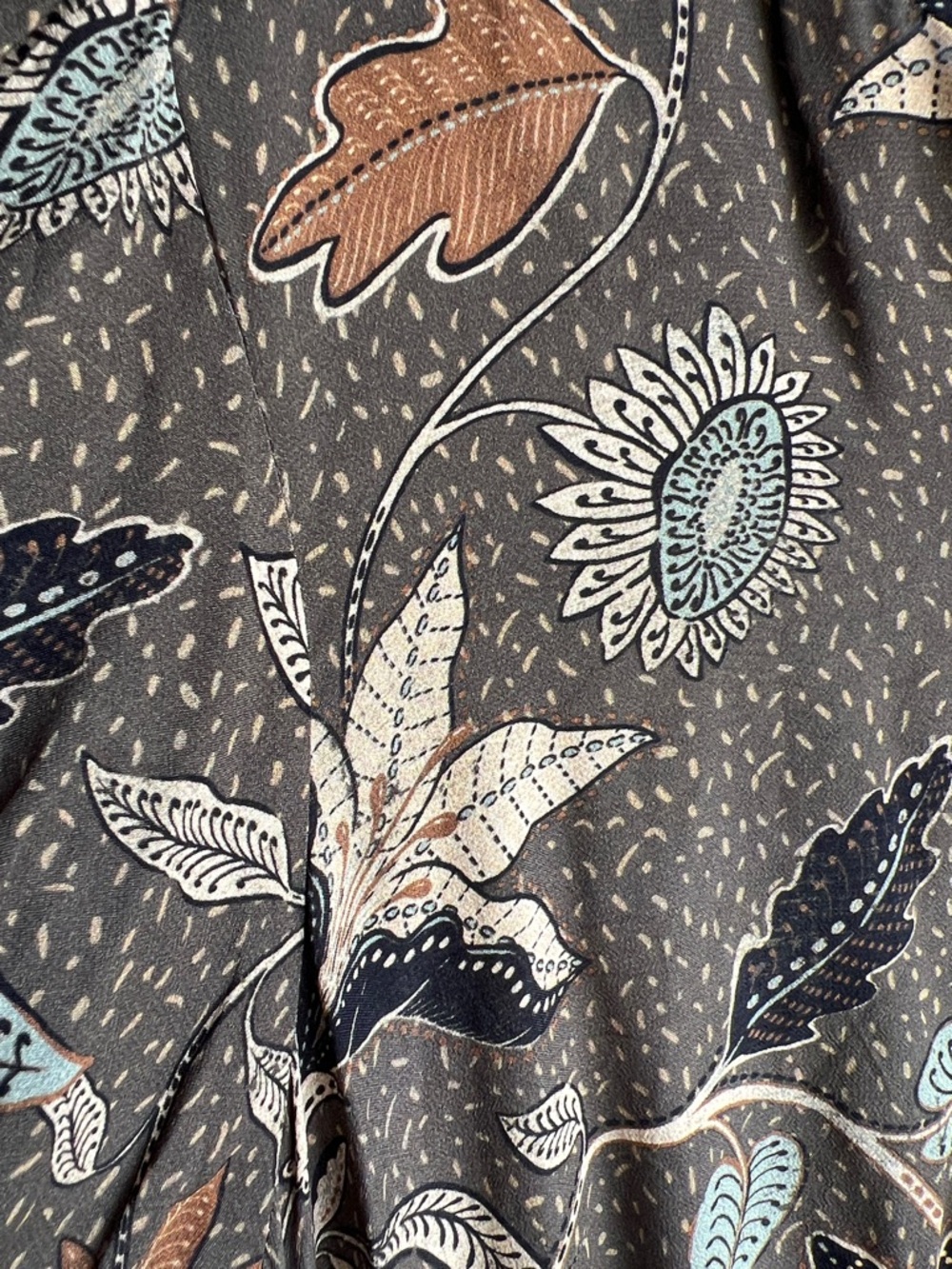 🤩Spartina 449 Olive Floral Tiered Maxi dress with Tan and Blue Accents🤑🤩 - Picture 5 of 11